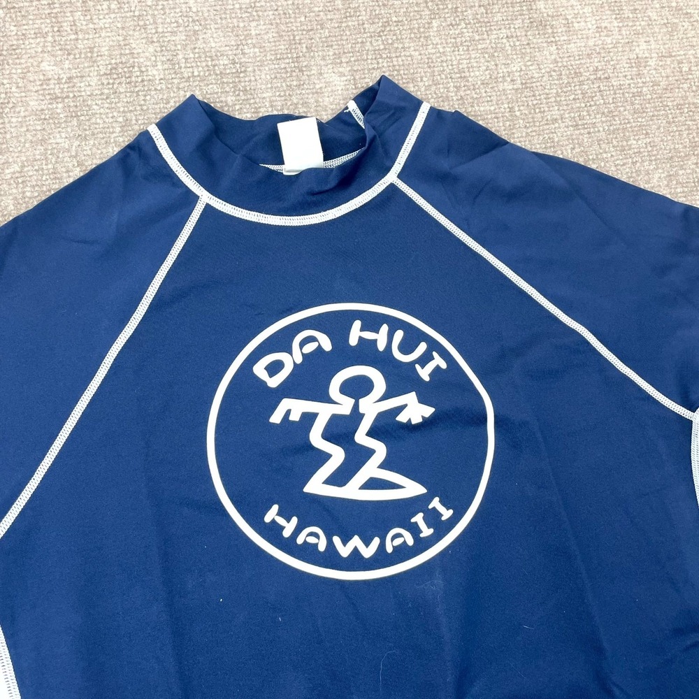 Da Hui Hawaii Swim Shirt Mens 2XL Blue White Nylon Stretch Surfing Long Sleeve